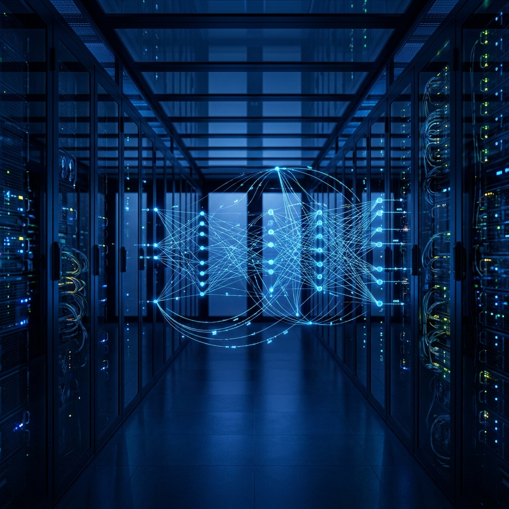 Data center and artificial intelligence — conceptual illustration